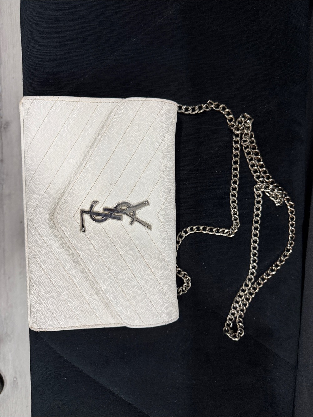 Saint Laurent White Quilted Chain Wallet-On-Shoulder